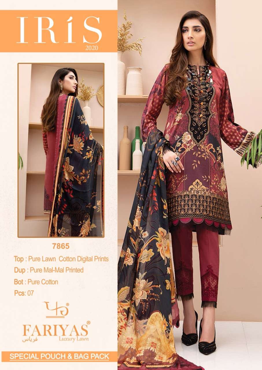 IRIS 2020 BY FARIYAS 7860 TO 7866 SERIES BEAUTIFUL SUITS STYLISH FANCY COLORFUL PARTY WEAR & OCCASIONAL WEAR PURE LAWN COTTON DIGITAL PRINTED DRESSES AT WHOLESALE PRICE