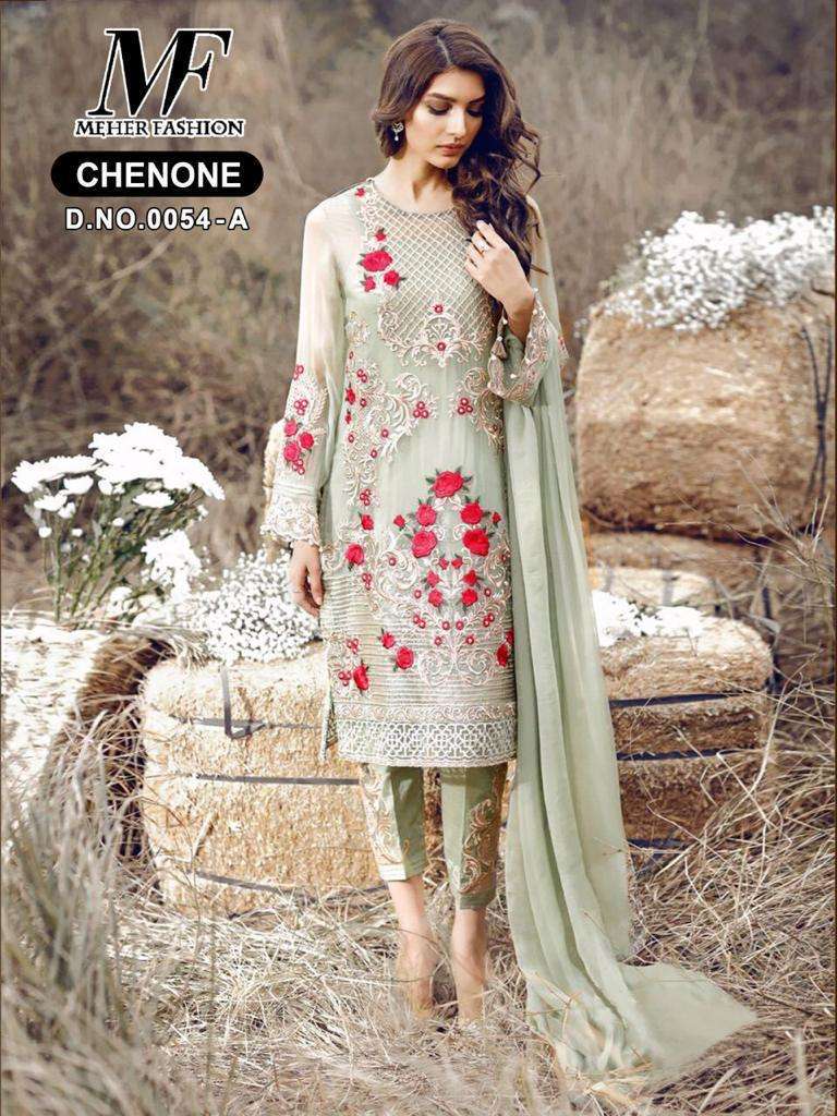 MEHER 0054 COLOURS BY MEHER FASHION 0054-A TO 0054-H SERIES DESIGNER SHARARA SUITS BEAUTIFUL STYLISH FANCY COLORFUL PARTY WEAR & OCCASIONAL WEAR GEOERGETTE WITH EMBROIDERY DRESSES AT WHOLESALE PRICE