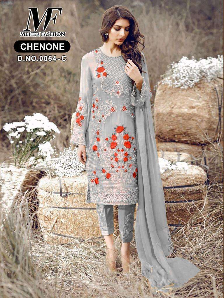 MEHER 0054 COLOURS BY MEHER FASHION 0054-A TO 0054-H SERIES DESIGNER SHARARA SUITS BEAUTIFUL STYLISH FANCY COLORFUL PARTY WEAR & OCCASIONAL WEAR GEOERGETTE WITH EMBROIDERY DRESSES AT WHOLESALE PRICE