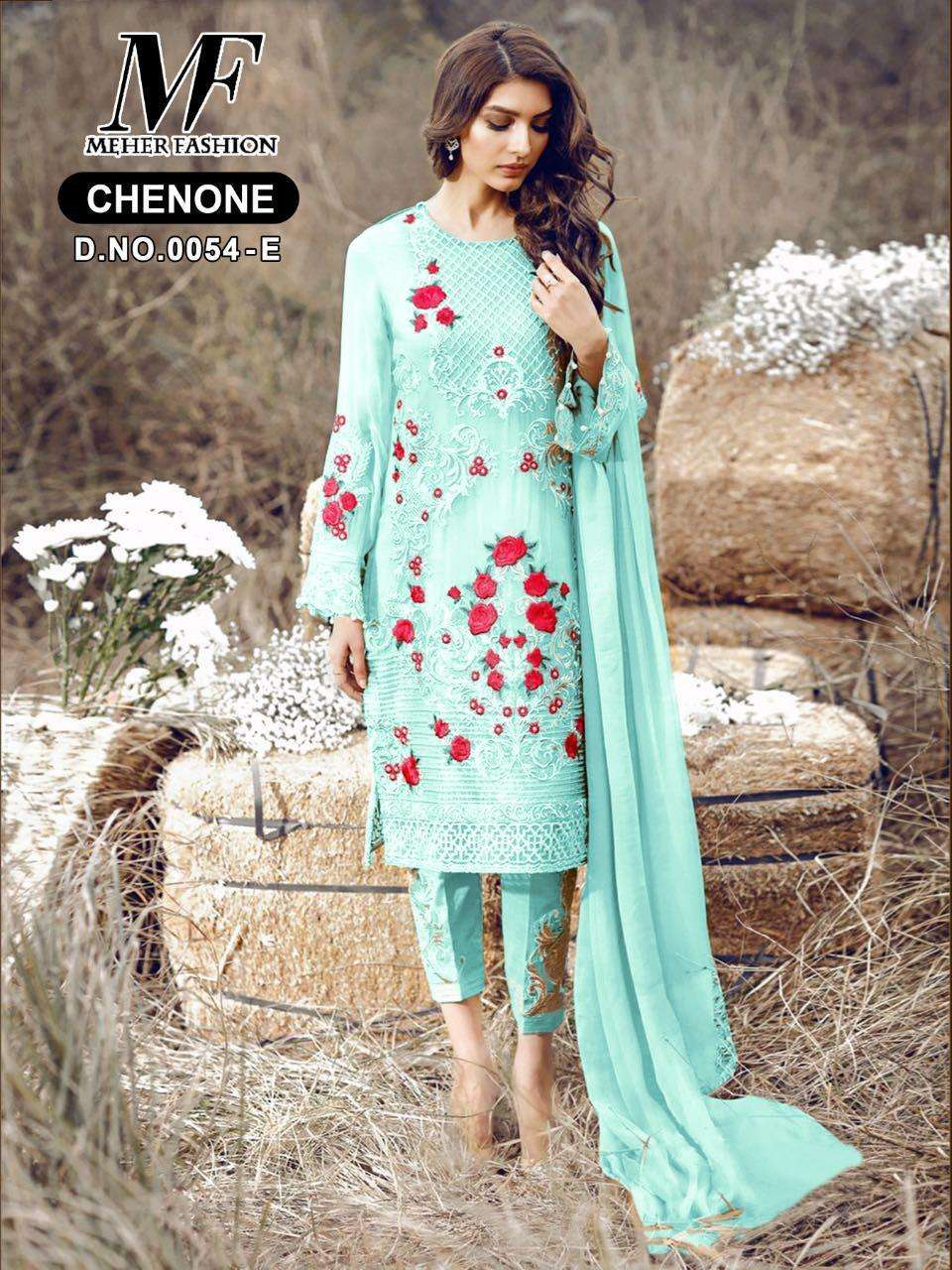 MEHER 0054 COLOURS BY MEHER FASHION 0054-A TO 0054-H SERIES DESIGNER SHARARA SUITS BEAUTIFUL STYLISH FANCY COLORFUL PARTY WEAR & OCCASIONAL WEAR GEOERGETTE WITH EMBROIDERY DRESSES AT WHOLESALE PRICE