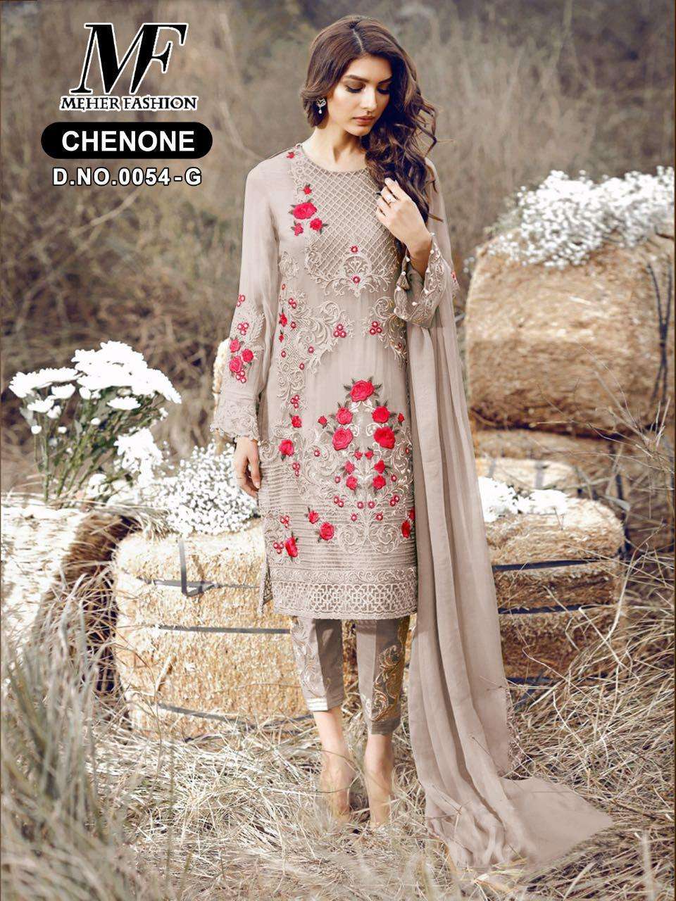 MEHER 0054 COLOURS BY MEHER FASHION 0054-A TO 0054-H SERIES DESIGNER SHARARA SUITS BEAUTIFUL STYLISH FANCY COLORFUL PARTY WEAR & OCCASIONAL WEAR GEOERGETTE WITH EMBROIDERY DRESSES AT WHOLESALE PRICE