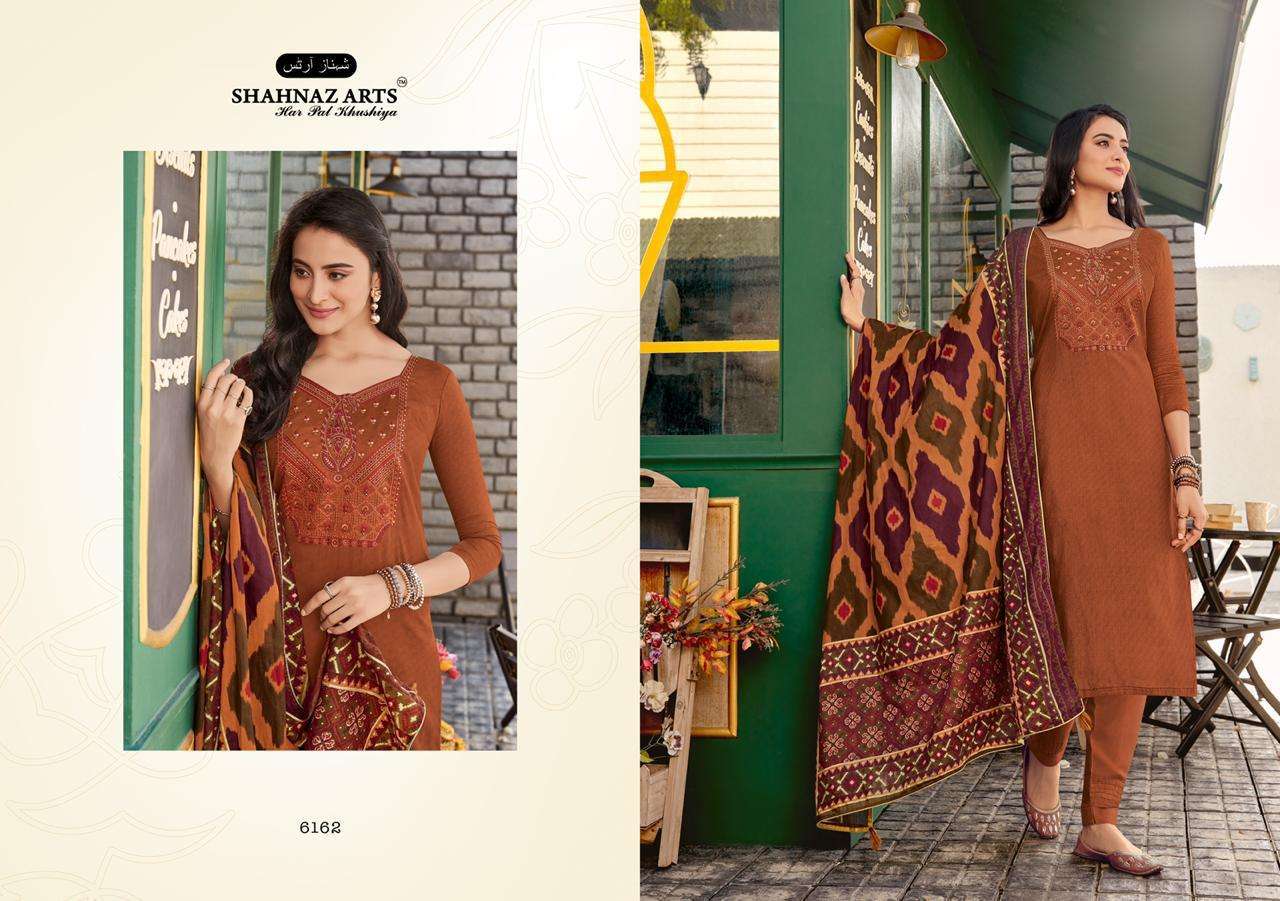 PANIHARI VOL-6 BY SHAHNAZ ARTS 6161 TO 6168 SERIES BEAUTIFUL SUITS STYLISH FANCY COLORFUL PARTY WEAR & OCCASIONAL WEAR JAM COTTON PRINTED WITH EMBROIDERY DRESSES AT WHOLESALE PRICE