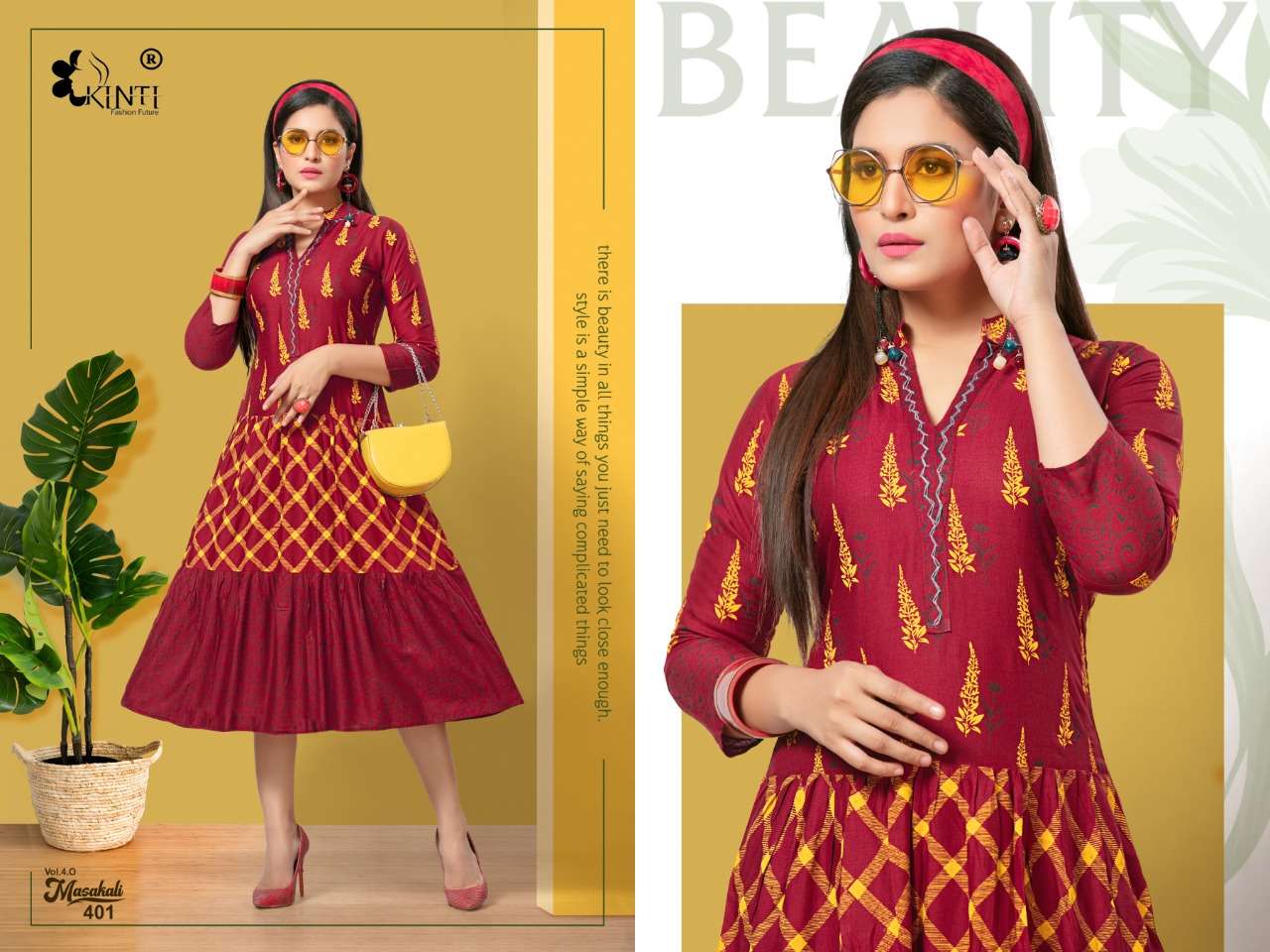 MASAKALI VOL-4 BY KINTI 401 TO 408 SERIES BEAUTIFUL COLORFUL STYLISH FANCY CASUAL WEAR & ETHNIC WEAR & READY TO WEAR RAYON PRINTED KURTIS AT WHOLESALE PRICE