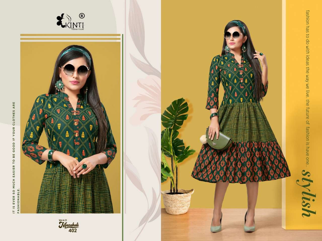 MASAKALI VOL-4 BY KINTI 401 TO 408 SERIES BEAUTIFUL COLORFUL STYLISH FANCY CASUAL WEAR & ETHNIC WEAR & READY TO WEAR RAYON PRINTED KURTIS AT WHOLESALE PRICE