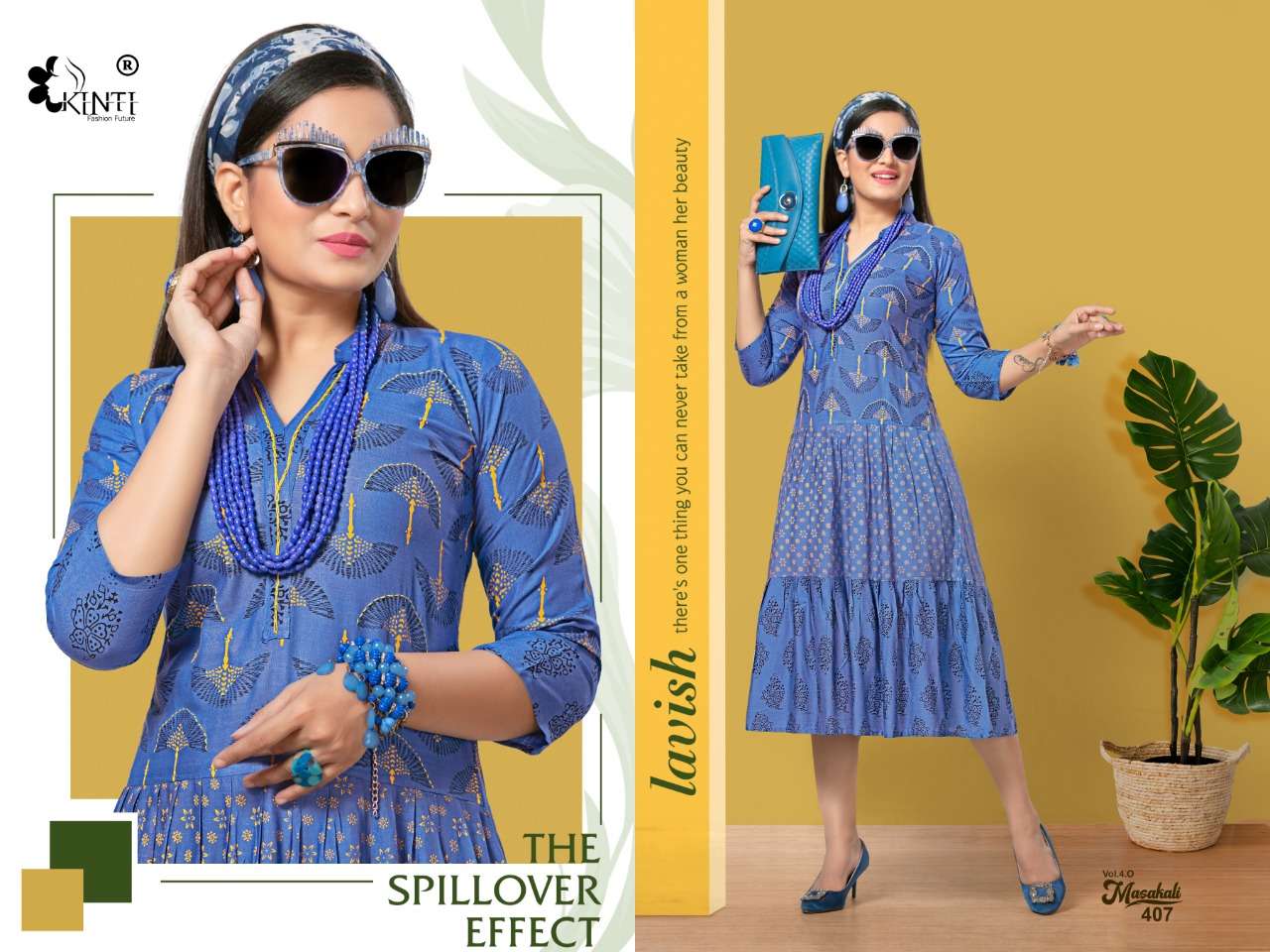 MASAKALI VOL-4 BY KINTI 401 TO 408 SERIES BEAUTIFUL COLORFUL STYLISH FANCY CASUAL WEAR & ETHNIC WEAR & READY TO WEAR RAYON PRINTED KURTIS AT WHOLESALE PRICE