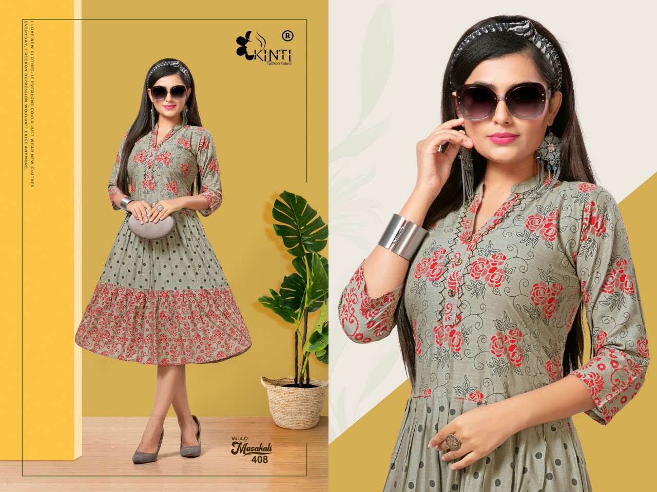 MASAKALI VOL-4 BY KINTI 401 TO 408 SERIES BEAUTIFUL COLORFUL STYLISH FANCY CASUAL WEAR & ETHNIC WEAR & READY TO WEAR RAYON PRINTED KURTIS AT WHOLESALE PRICE