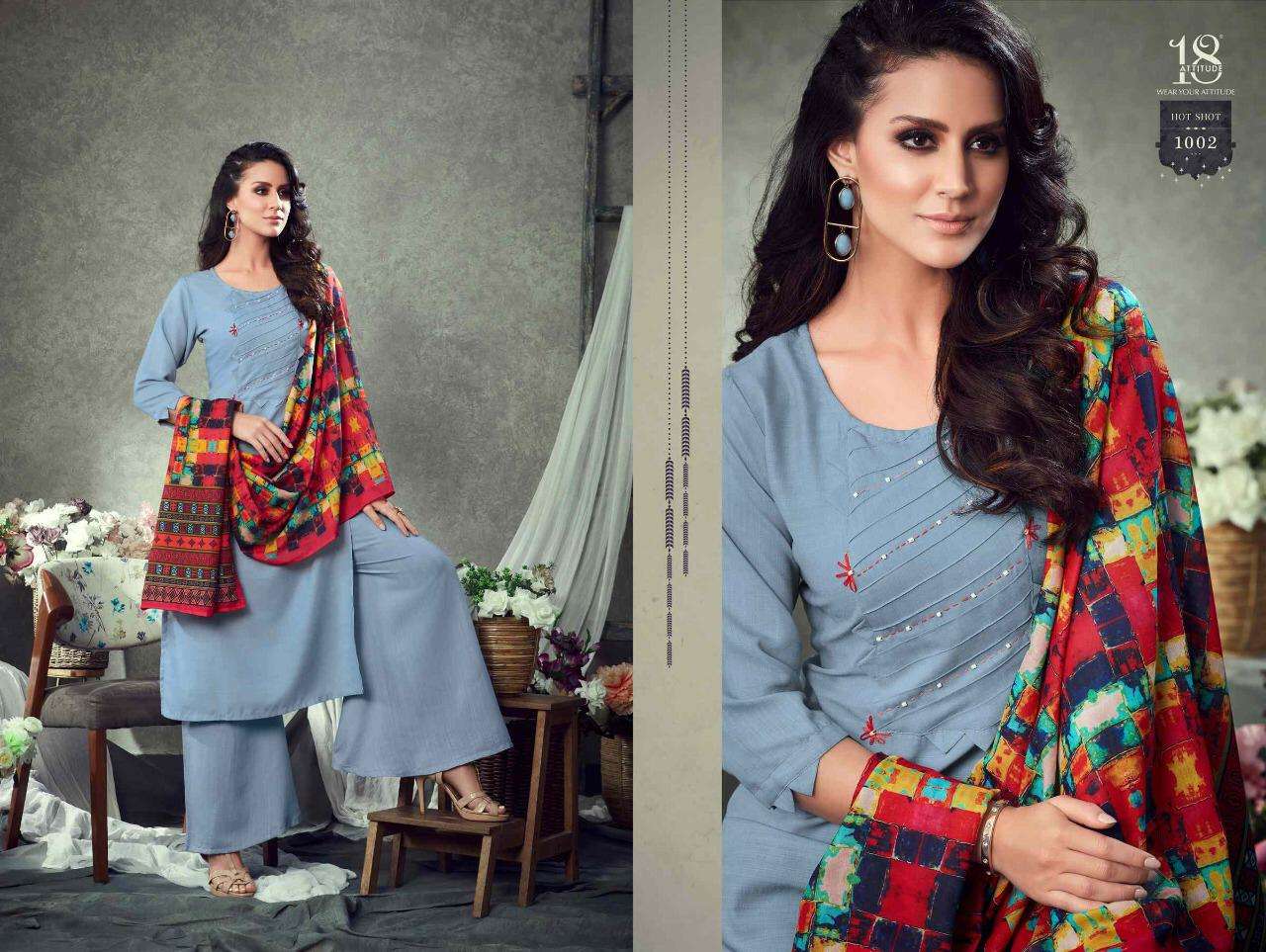 HOT SHOT VOL-1 BY 18 ATTITUDE 1001 TO 1009 SERIES BEAUTIFUL STYLISH FANCY COLORFUL CASUAL WEAR & ETHNIC WEAR FANCY EMBROIDERED DRESSES AT WHOLESALE PRICE