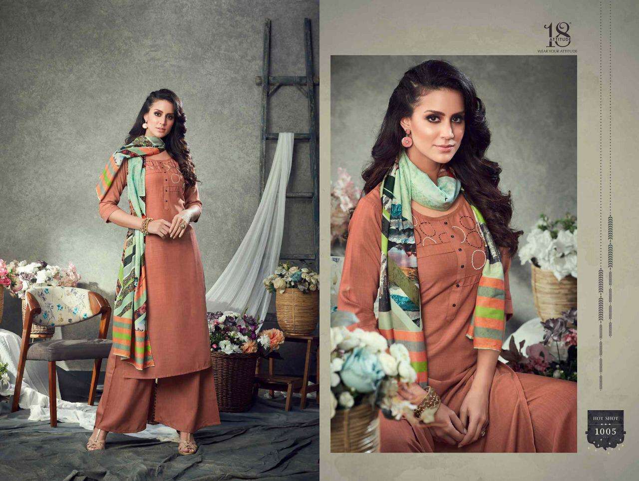 HOT SHOT VOL-1 BY 18 ATTITUDE 1001 TO 1009 SERIES BEAUTIFUL STYLISH FANCY COLORFUL CASUAL WEAR & ETHNIC WEAR FANCY EMBROIDERED DRESSES AT WHOLESALE PRICE