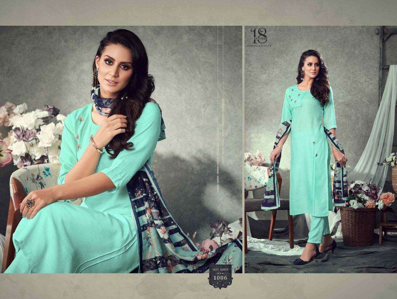 HOT SHOT VOL-1 BY 18 ATTITUDE 1001 TO 1009 SERIES BEAUTIFUL STYLISH FANCY COLORFUL CASUAL WEAR & ETHNIC WEAR FANCY EMBROIDERED DRESSES AT WHOLESALE PRICE