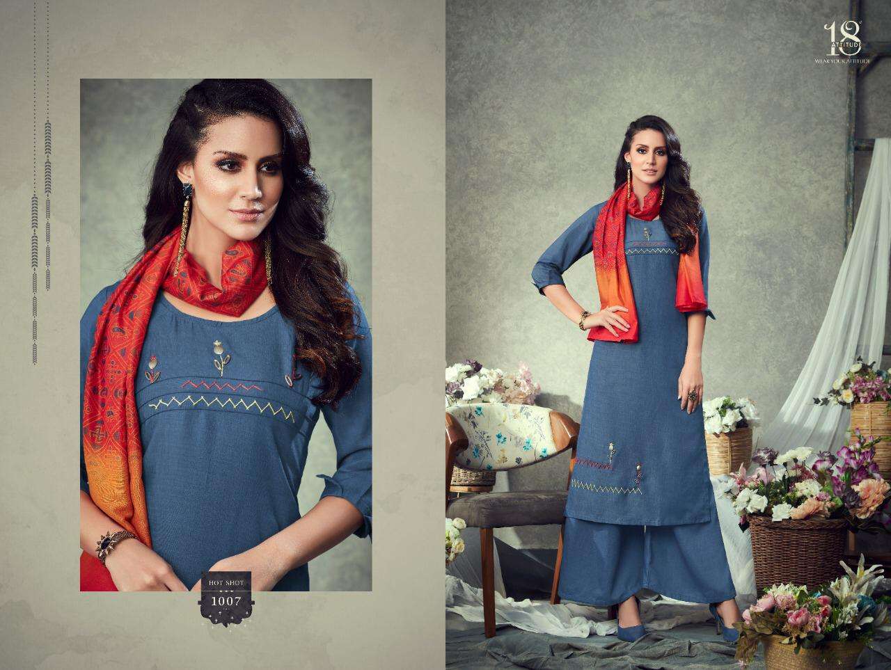 HOT SHOT VOL-1 BY 18 ATTITUDE 1001 TO 1009 SERIES BEAUTIFUL STYLISH FANCY COLORFUL CASUAL WEAR & ETHNIC WEAR FANCY EMBROIDERED DRESSES AT WHOLESALE PRICE