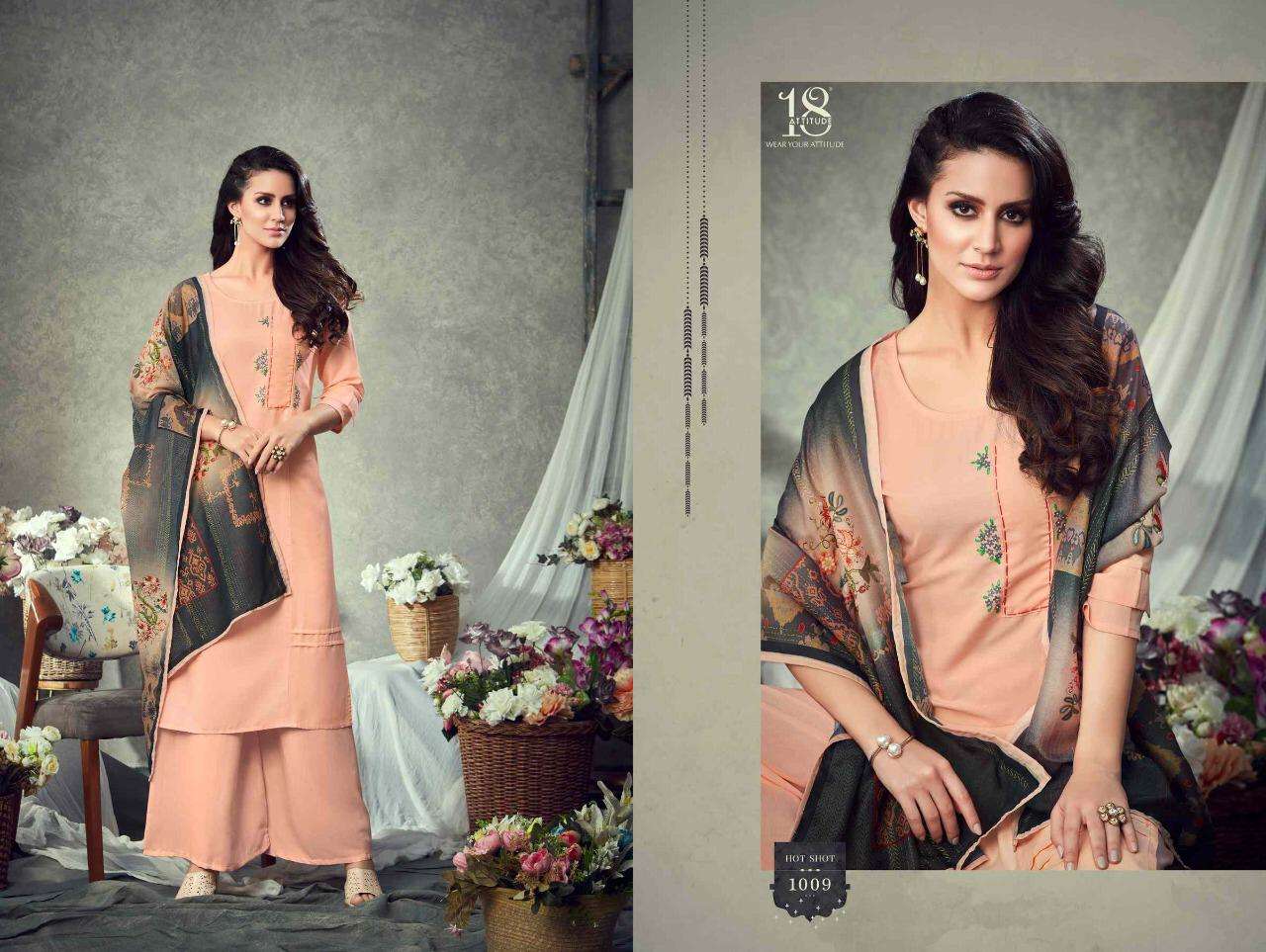 HOT SHOT VOL-1 BY 18 ATTITUDE 1001 TO 1009 SERIES BEAUTIFUL STYLISH FANCY COLORFUL CASUAL WEAR & ETHNIC WEAR FANCY EMBROIDERED DRESSES AT WHOLESALE PRICE