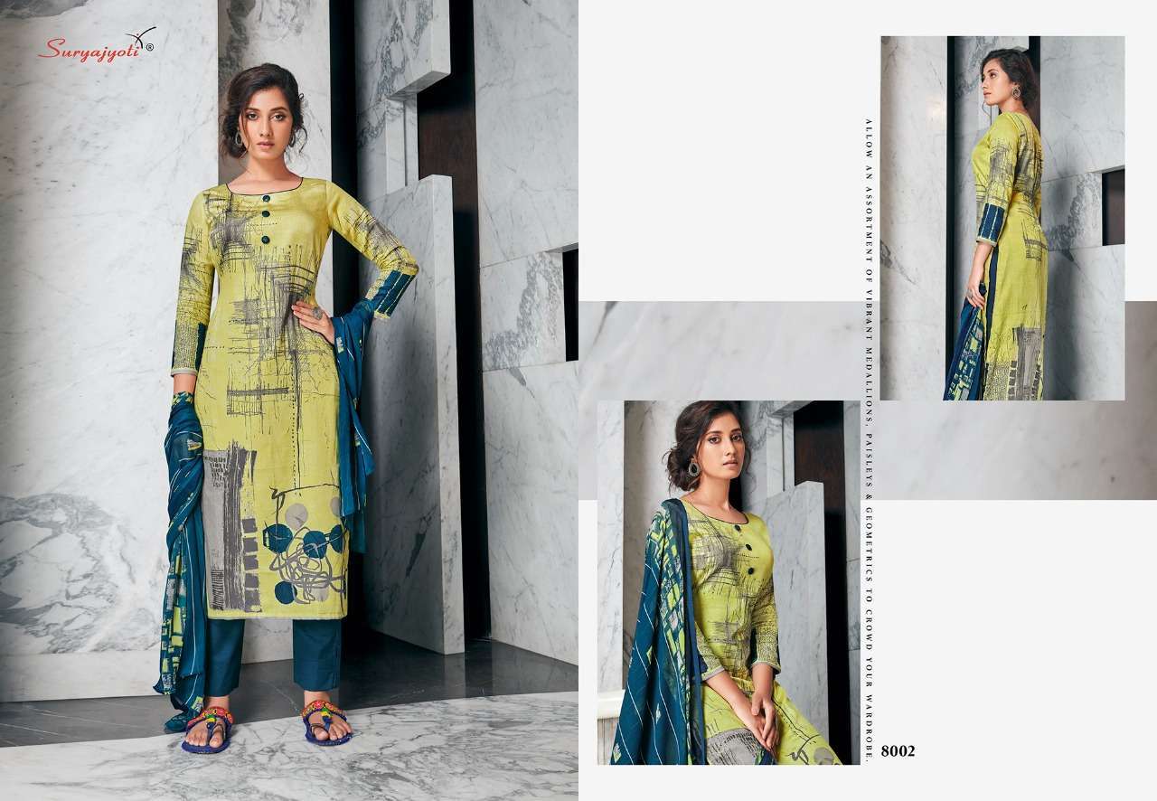 ZAIRA VOL-8 BY SURYAJYOTI 8001 TO 8010 SERIES BEAUTIFUL SUITS STYLISH FANCY COLORFUL PARTY WEAR & OCCASIONAL WEAR JAM SATIN PRINTED DRESSES AT WHOLESALE PRICE