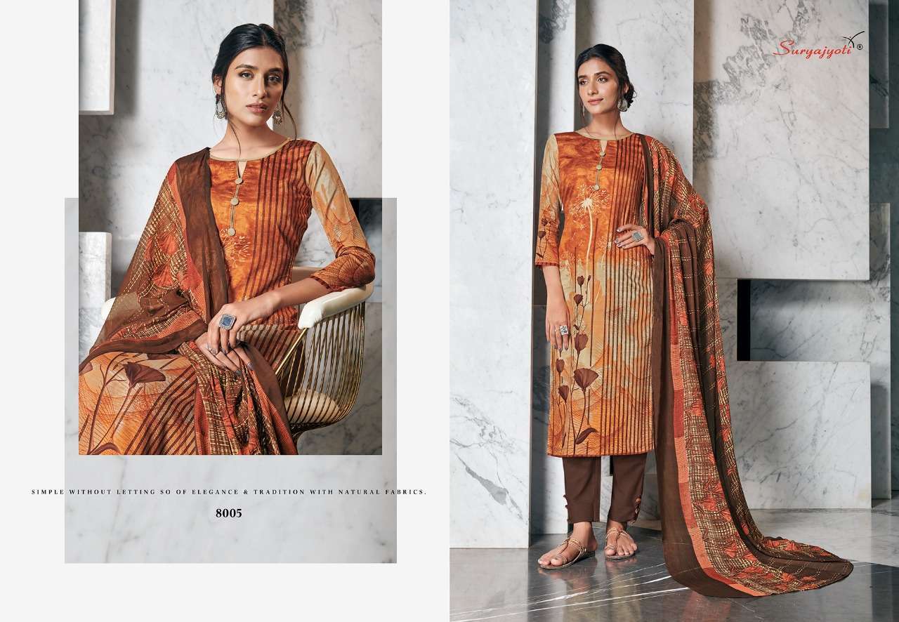 ZAIRA VOL-8 BY SURYAJYOTI 8001 TO 8010 SERIES BEAUTIFUL SUITS STYLISH FANCY COLORFUL PARTY WEAR & OCCASIONAL WEAR JAM SATIN PRINTED DRESSES AT WHOLESALE PRICE