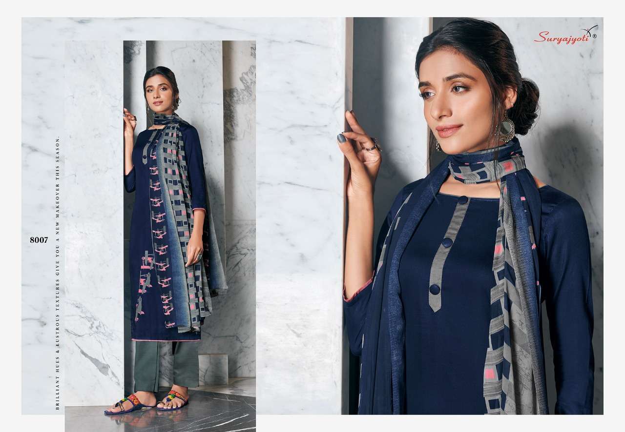 ZAIRA VOL-8 BY SURYAJYOTI 8001 TO 8010 SERIES BEAUTIFUL SUITS STYLISH FANCY COLORFUL PARTY WEAR & OCCASIONAL WEAR JAM SATIN PRINTED DRESSES AT WHOLESALE PRICE