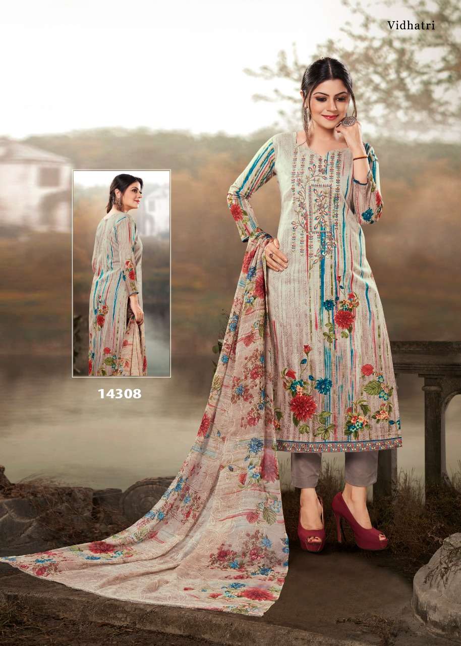 TABASSUM BY VIDHATRI 14301 TO 14308 SERIES BEAUTIFUL SUITS STYLISH FANCY COLORFUL CASUAL WEAR & ETHNIC WEAR LAWN COTTON EMBROIDERED DRESSES AT WHOLESALE PRICE