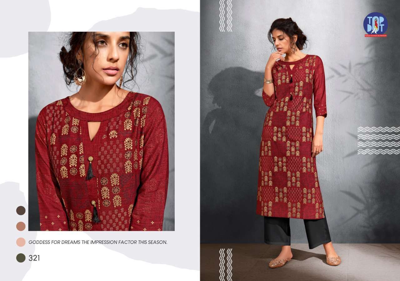 GOLD SOUL BY TOP DOT 321 TO 326 SERIES BEAUTIFUL COLORFUL STYLISH FANCY CASUAL WEAR & ETHNIC WEAR & READY TO WEAR VISCOSE HANDLOOM KURTIS AT WHOLESALE PRICE