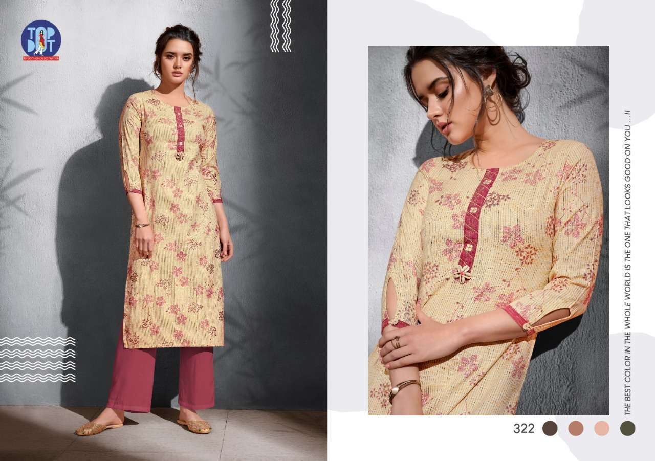 GOLD SOUL BY TOP DOT 321 TO 326 SERIES BEAUTIFUL COLORFUL STYLISH FANCY CASUAL WEAR & ETHNIC WEAR & READY TO WEAR VISCOSE HANDLOOM KURTIS AT WHOLESALE PRICE