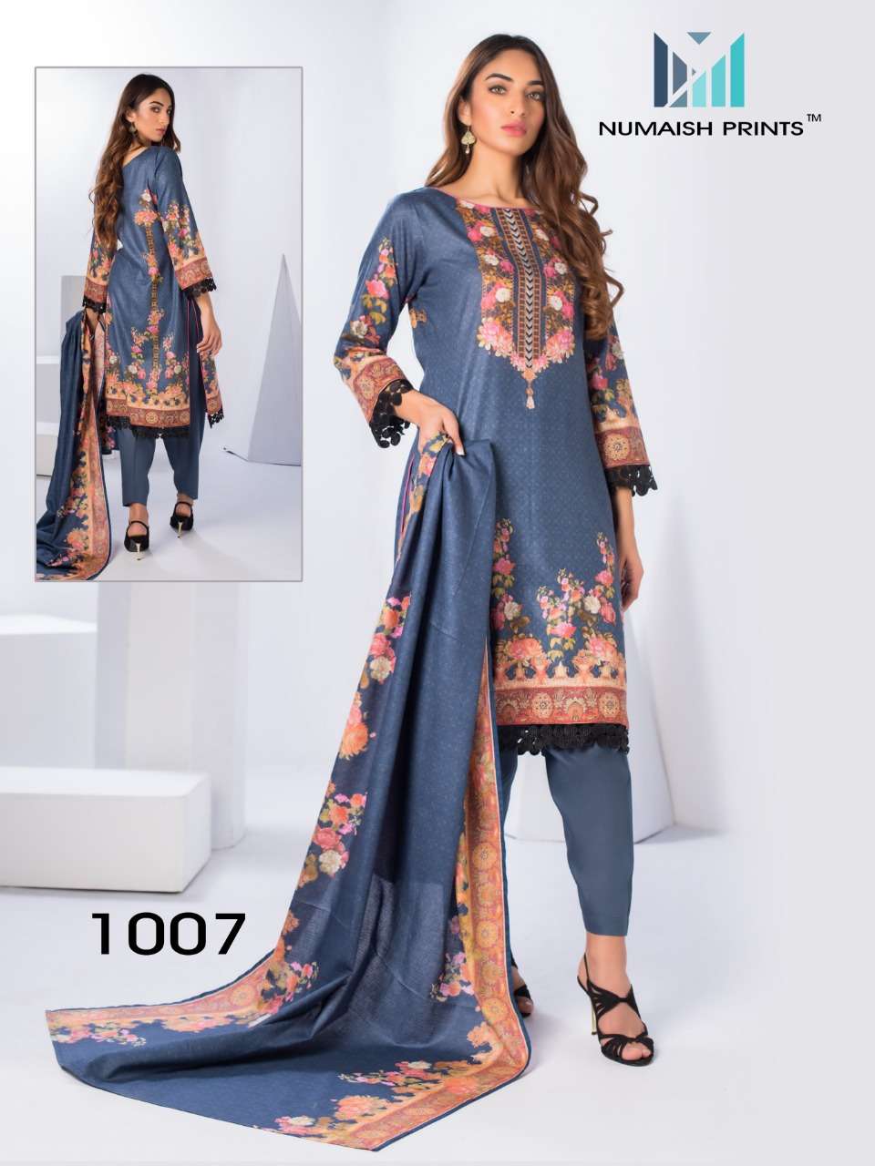 MISHAAL BY NUMAISH 1001 TO 1010 SERIES BEAUTIFUL COLORFUL STYLISH PRETTY PARTY WEAR CASUAL WEAR OCCASIONAL WEAR PREMIUM LAWN COTTON PRINTED DRESSES AT WHOLESALE PRICE