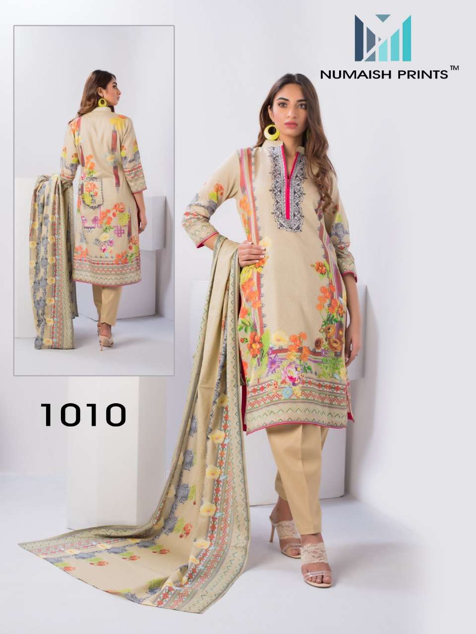 MISHAAL BY NUMAISH 1001 TO 1010 SERIES BEAUTIFUL COLORFUL STYLISH PRETTY PARTY WEAR CASUAL WEAR OCCASIONAL WEAR PREMIUM LAWN COTTON PRINTED DRESSES AT WHOLESALE PRICE