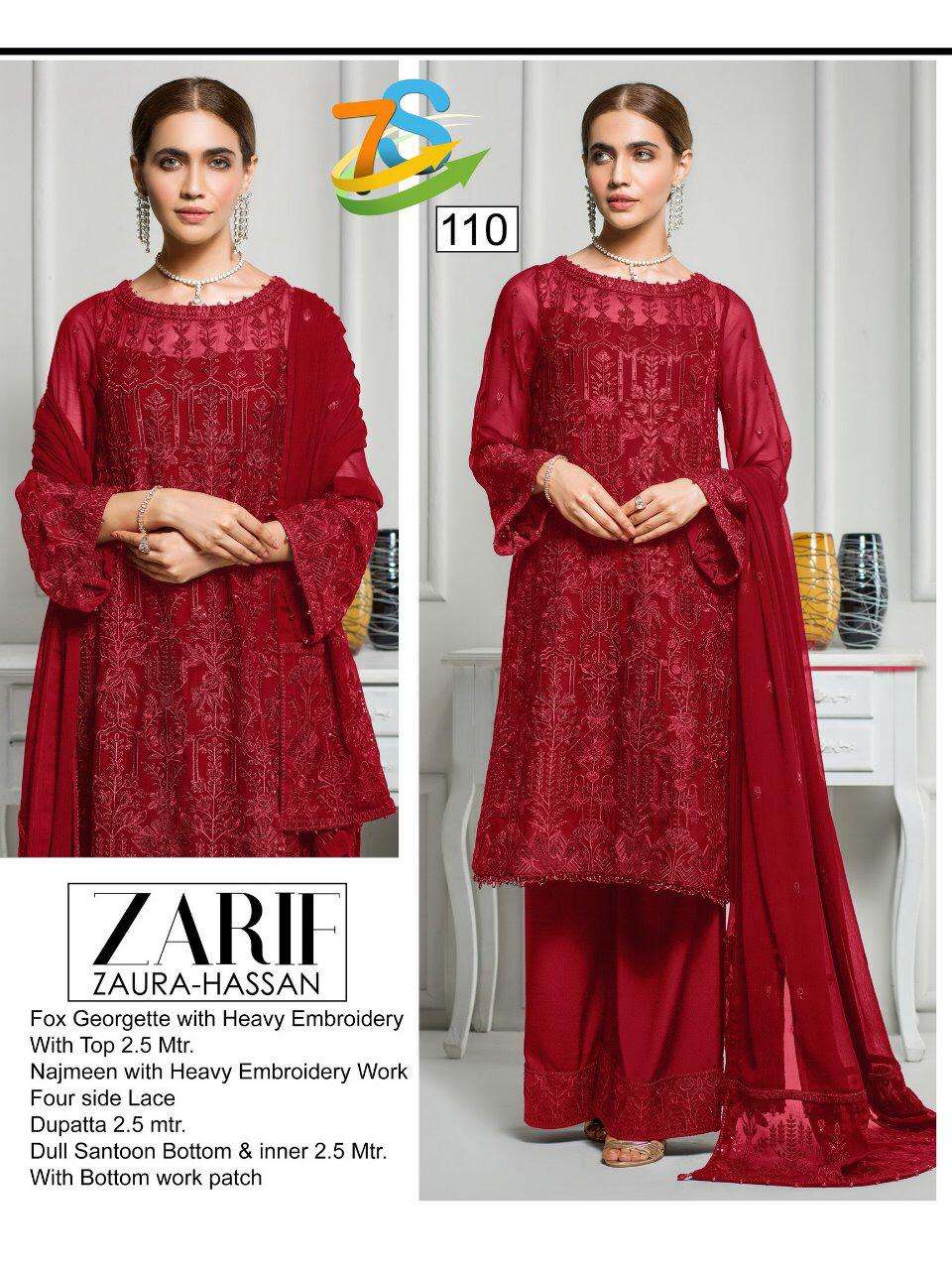 ZARIF BY ZAURA HASSAN 108 TO 111 SERIES BEAUTIFUL COLORFUL STYLISH PRETTY PARTY WEAR CASUAL WEAR OCCASIONAL WEAR GEORGETTE WITH EMBROIDERY DRESSES AT WHOLESALE PRICE