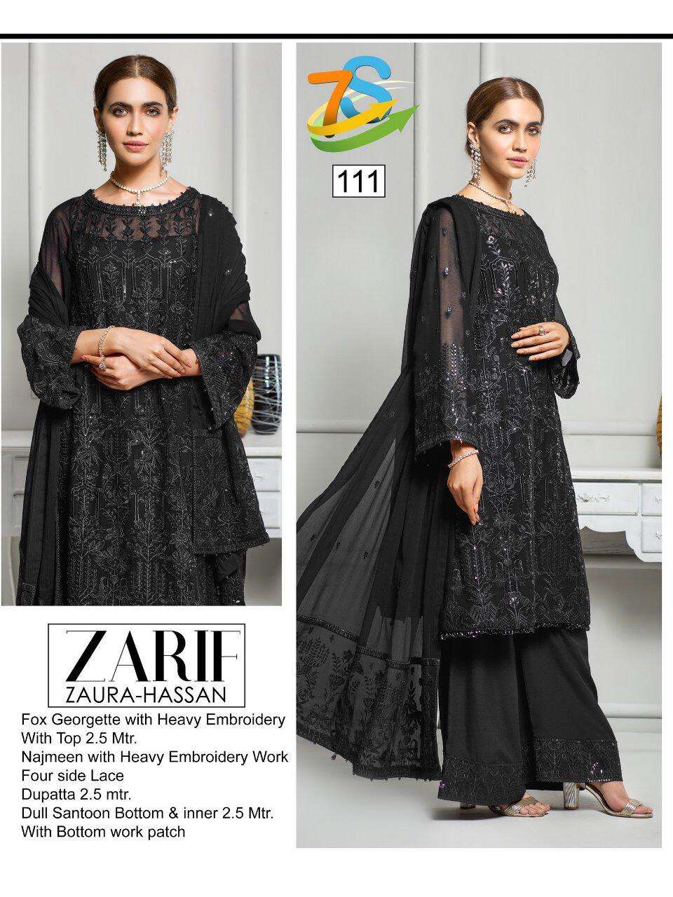 ZARIF BY ZAURA HASSAN 108 TO 111 SERIES BEAUTIFUL COLORFUL STYLISH PRETTY PARTY WEAR CASUAL WEAR OCCASIONAL WEAR GEORGETTE WITH EMBROIDERY DRESSES AT WHOLESALE PRICE