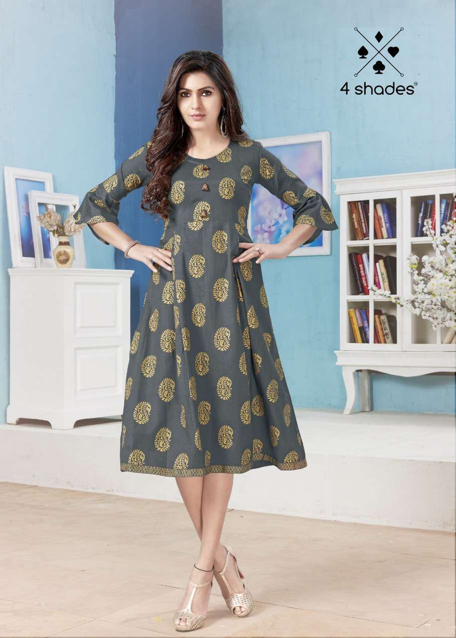 FEEL N FLOW BY 4 SHADES 101 TO 106 SERIES DESIGNER BEAUTIFUL STYLISH FANCY COLORFUL PARTY WEAR & OCCASIONAL WEAR FLEX RAYON PRINTED KURTIS AT WHOLESALE PRICE