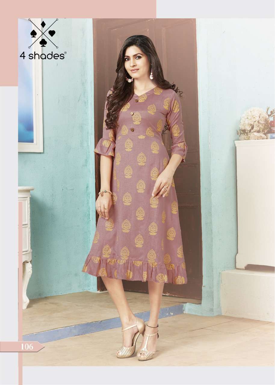 FEEL N FLOW BY 4 SHADES 101 TO 106 SERIES DESIGNER BEAUTIFUL STYLISH FANCY COLORFUL PARTY WEAR & OCCASIONAL WEAR FLEX RAYON PRINTED KURTIS AT WHOLESALE PRICE