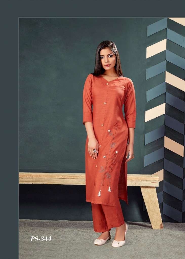 KHWAAB BY SNAPSTYLE 343 TO 348 SERIES STYLISH FANCY BEAUTIFUL COLORFUL CASUAL WEAR & ETHNIC WEAR COTTON SLUB EMBROIDERED KURTIS WITH BOTTOM AT WHOLESALE PRICE