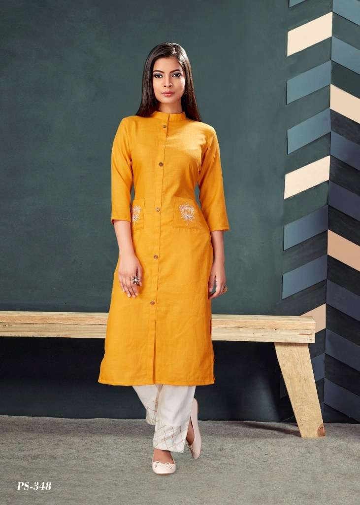 KHWAAB BY SNAPSTYLE 343 TO 348 SERIES STYLISH FANCY BEAUTIFUL COLORFUL CASUAL WEAR & ETHNIC WEAR COTTON SLUB EMBROIDERED KURTIS WITH BOTTOM AT WHOLESALE PRICE