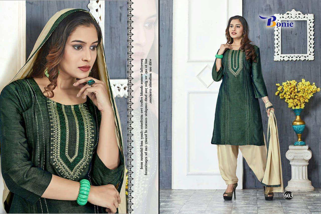NAIRA BY BONIE 601 TO611 SERIES SUITS STYLISH BEAUTIFUL COLOURFUL PRINTED & EMBROIDERED PARTY WEAR & OCCASIONAL WEAR HEAVY RAYON 14 KG DRESSES AT WHOLESALE PRICE