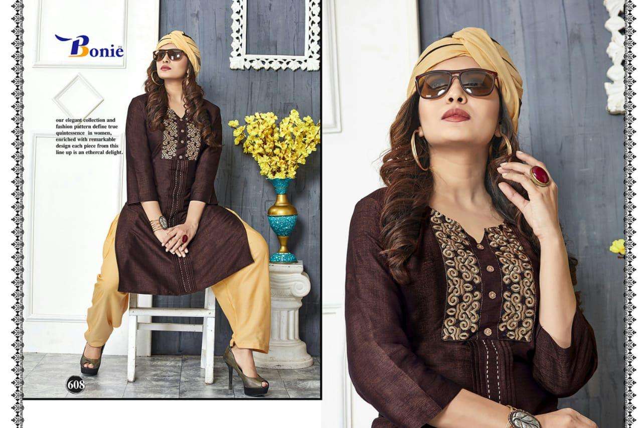 NAIRA BY BONIE 601 TO611 SERIES SUITS STYLISH BEAUTIFUL COLOURFUL PRINTED & EMBROIDERED PARTY WEAR & OCCASIONAL WEAR HEAVY RAYON 14 KG DRESSES AT WHOLESALE PRICE