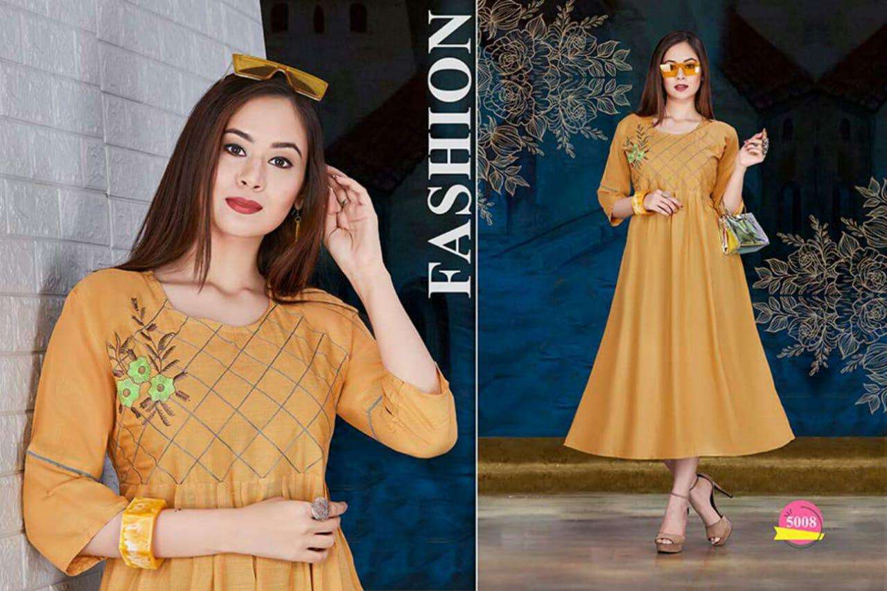 SPRING BY SHRIYA 5001 TO 5012 SERIES BEAUTIFUL COLORFUL STYLISH FANCY CASUAL WEAR & ETHNIC WEAR & READY TO WEAR RAYON WITH EMBROIDERY KURTIS AT WHOLESALE PRICE