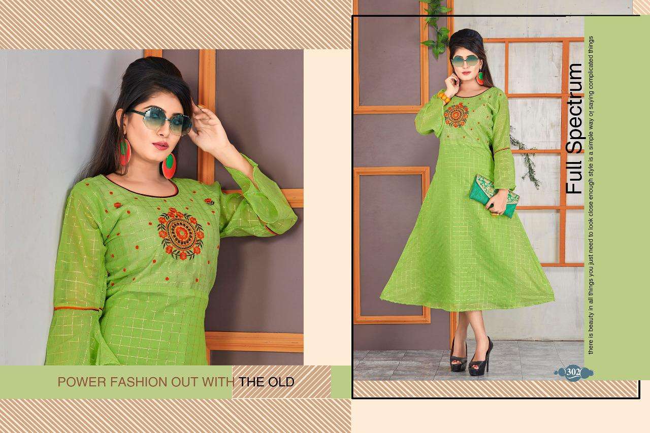 WISHI VOL-2 BY TRENDY 301 TO 308 SERIES BEAUTIFUL COLORFUL STYLISH FANCY CASUAL WEAR & ETHNIC WEAR & READY TO WEAR SILK WITH ASTER KURTIS AT WHOLESALE PRICE