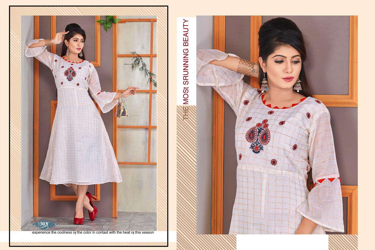 WISHI VOL-2 BY TRENDY 301 TO 308 SERIES BEAUTIFUL COLORFUL STYLISH FANCY CASUAL WEAR & ETHNIC WEAR & READY TO WEAR SILK WITH ASTER KURTIS AT WHOLESALE PRICE