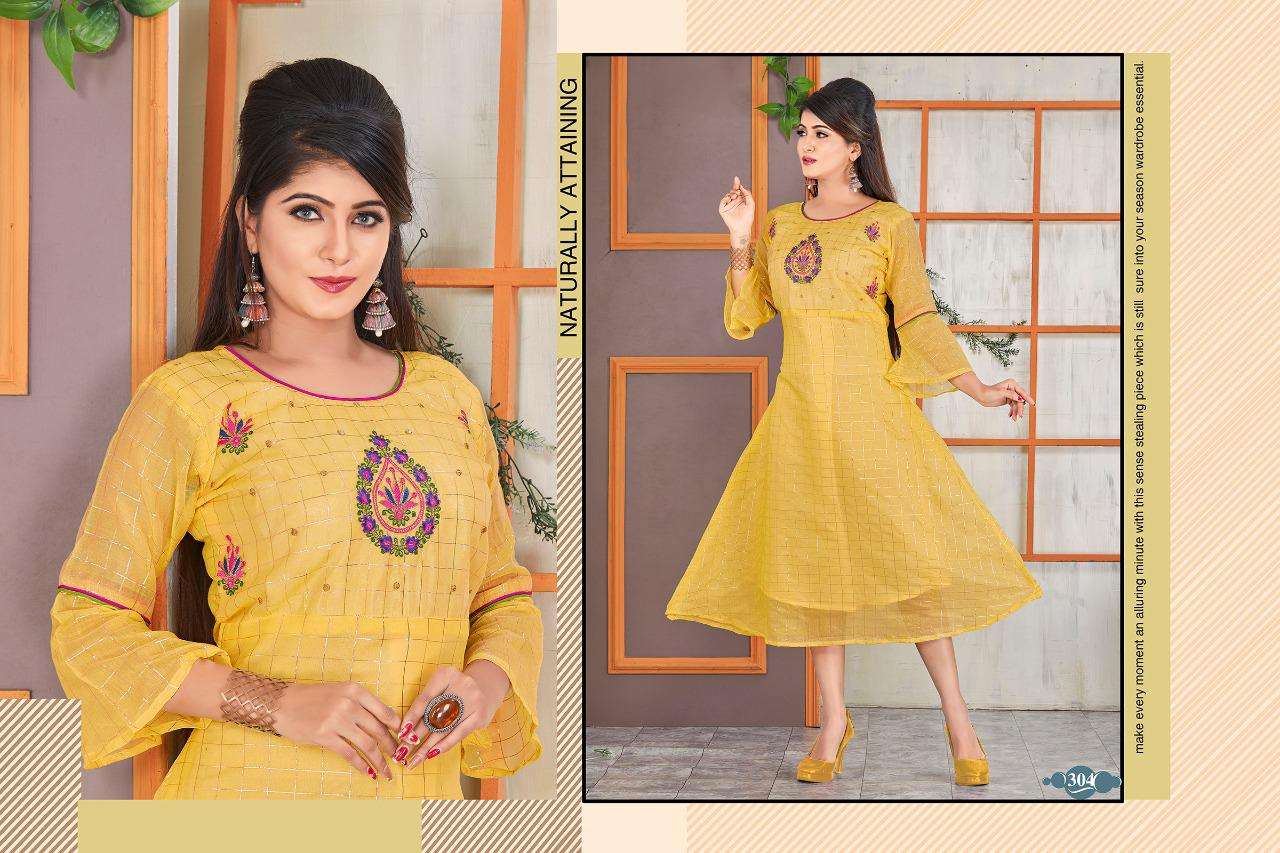 WISHI VOL-2 BY TRENDY 301 TO 308 SERIES BEAUTIFUL COLORFUL STYLISH FANCY CASUAL WEAR & ETHNIC WEAR & READY TO WEAR SILK WITH ASTER KURTIS AT WHOLESALE PRICE