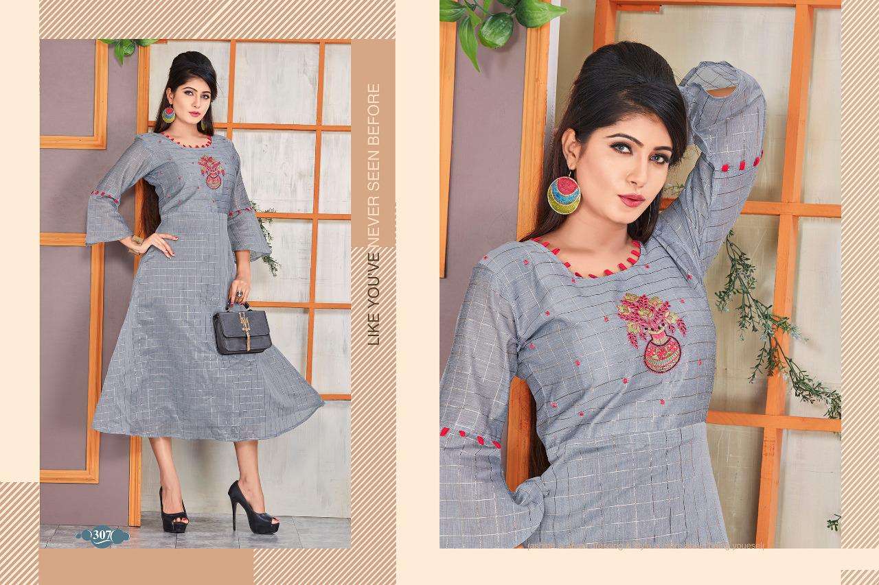 WISHI VOL-2 BY TRENDY 301 TO 308 SERIES BEAUTIFUL COLORFUL STYLISH FANCY CASUAL WEAR & ETHNIC WEAR & READY TO WEAR SILK WITH ASTER KURTIS AT WHOLESALE PRICE