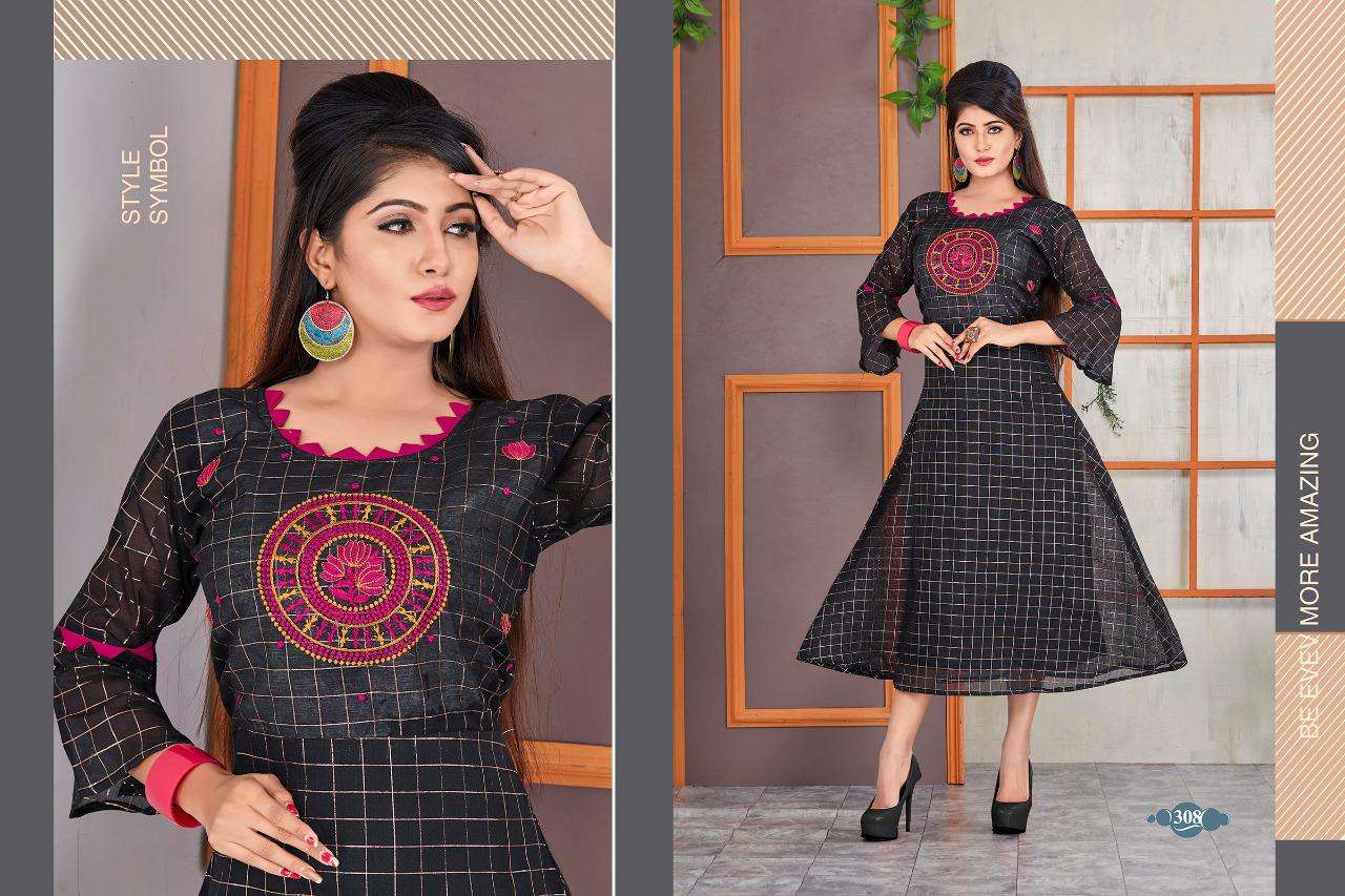 WISHI VOL-2 BY TRENDY 301 TO 308 SERIES BEAUTIFUL COLORFUL STYLISH FANCY CASUAL WEAR & ETHNIC WEAR & READY TO WEAR SILK WITH ASTER KURTIS AT WHOLESALE PRICE