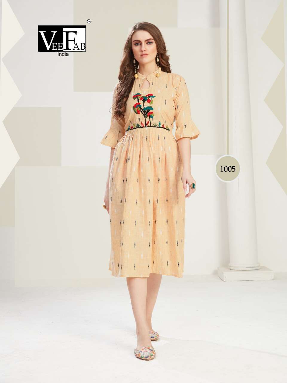 OUTLOOK BY VEE FAB 1001 TO 1005 SERIES BEAUTIFUL COLORFUL STYLISH FANCY CASUAL WEAR & ETHNIC WEAR & READY TO WEAR HEAVY SOUTH COTTON KURTIS AT WHOLESALE PRICE