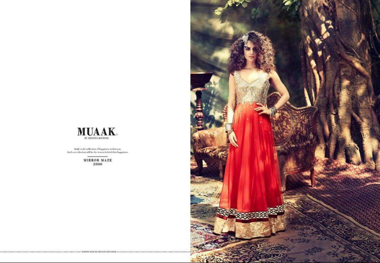 MUAAK BY JINAAM DRESSES 2000 TO 2008 SERIES BEAUTIFUL COLORFUL STYLISH PRETTY PARTY WEAR CASUAL WEAR OCCASIONAL WEAR GEORGETTE NET WITH EMBROIDERY DRESSES AT WHOLESALE PRICE