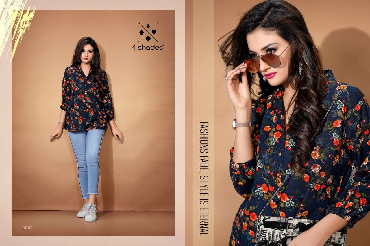 FLORA BY 4 SHADES 1001 TO 1005 SERIES BEAUTIFUL STYLISH FANCY COLORFUL CASUAL WEAR & ETHNIC WEAR RAYON 14 KG TOPS AT WHOLESALE PRICE
