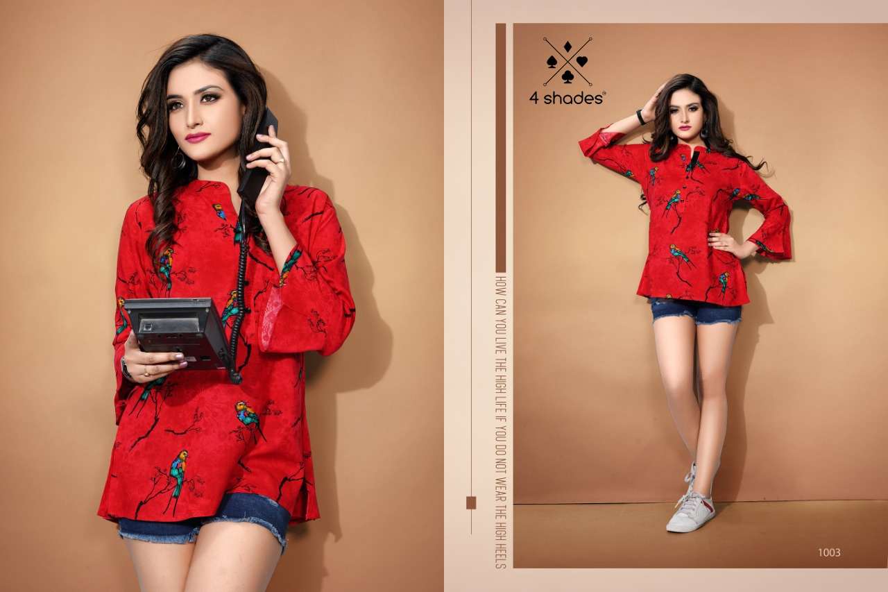 FLORA BY 4 SHADES 1001 TO 1005 SERIES BEAUTIFUL STYLISH FANCY COLORFUL CASUAL WEAR & ETHNIC WEAR RAYON 14 KG TOPS AT WHOLESALE PRICE
