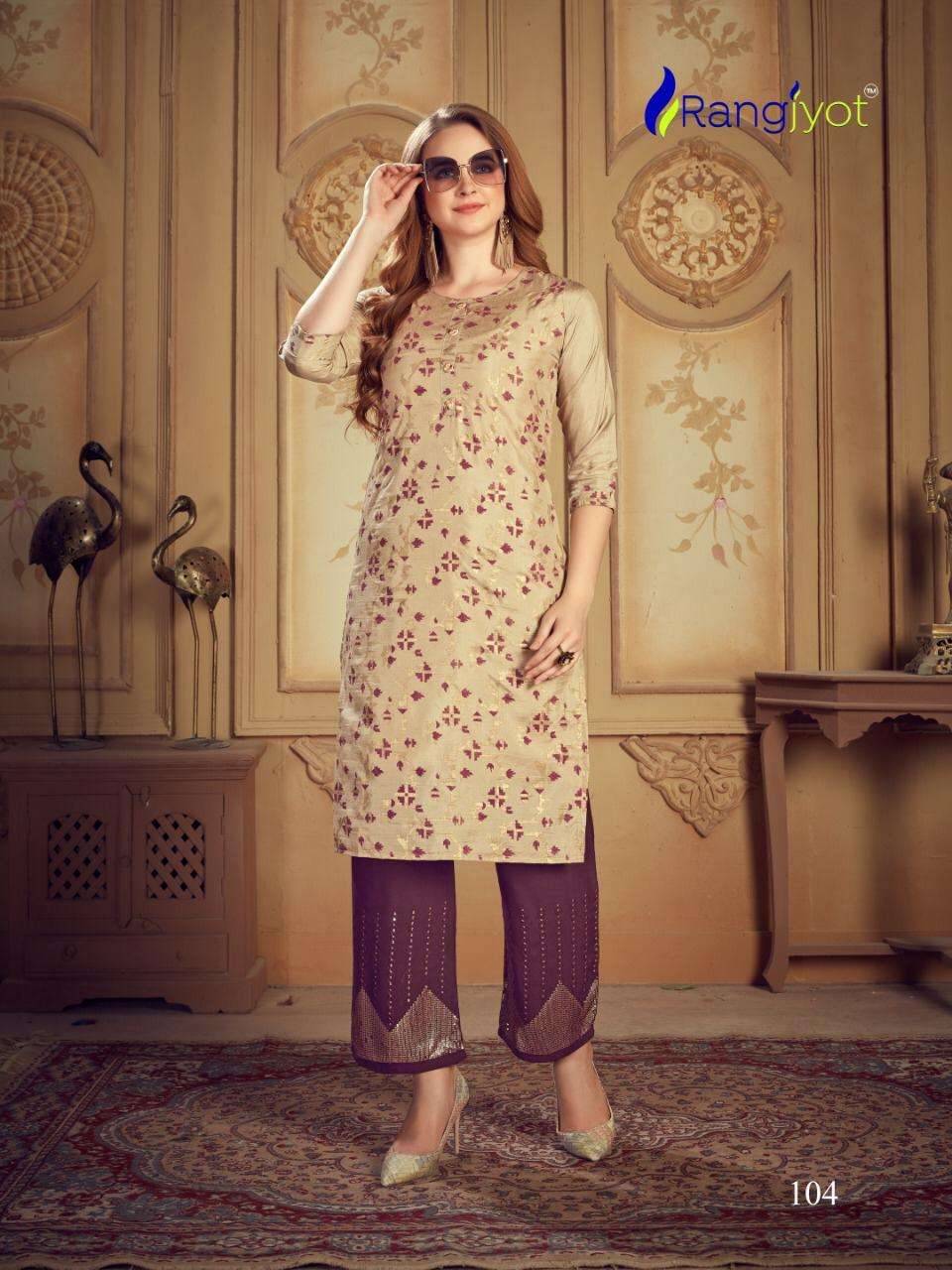 NARGIS BY RANGJYOT FASHION 101 TO 108 SERIES BEAUTIFUL STYLISH COLORFUL FANCY PARTY WEAR & ETHNIC WEAR & READY TO WEAR DOLLA SILK KURTIS AT WHOLESALE PRICE