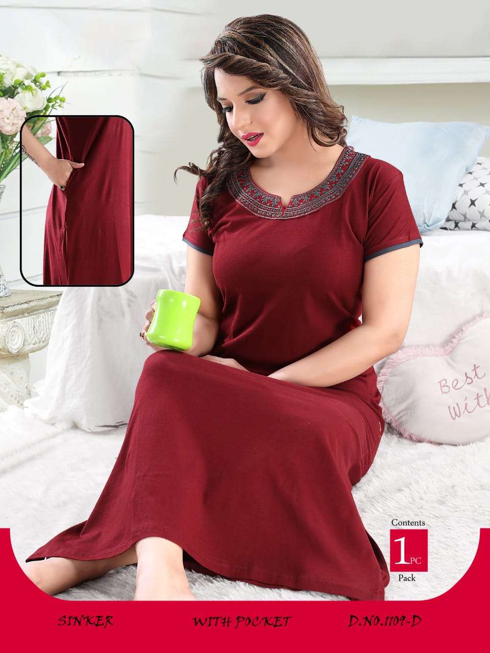 NEW GOWN NIGHTY VOL-2 BY KAAMIRI 1108-A TO 1108-F SERIES DESIGNER BEAUTIFUL STYLISH FANCY COLORFUL PARTY WEAR & ETHNIC WEAR & READY TO WEAR SINKER HOSIERY NIGHTY AT WHOLESALE PRICE