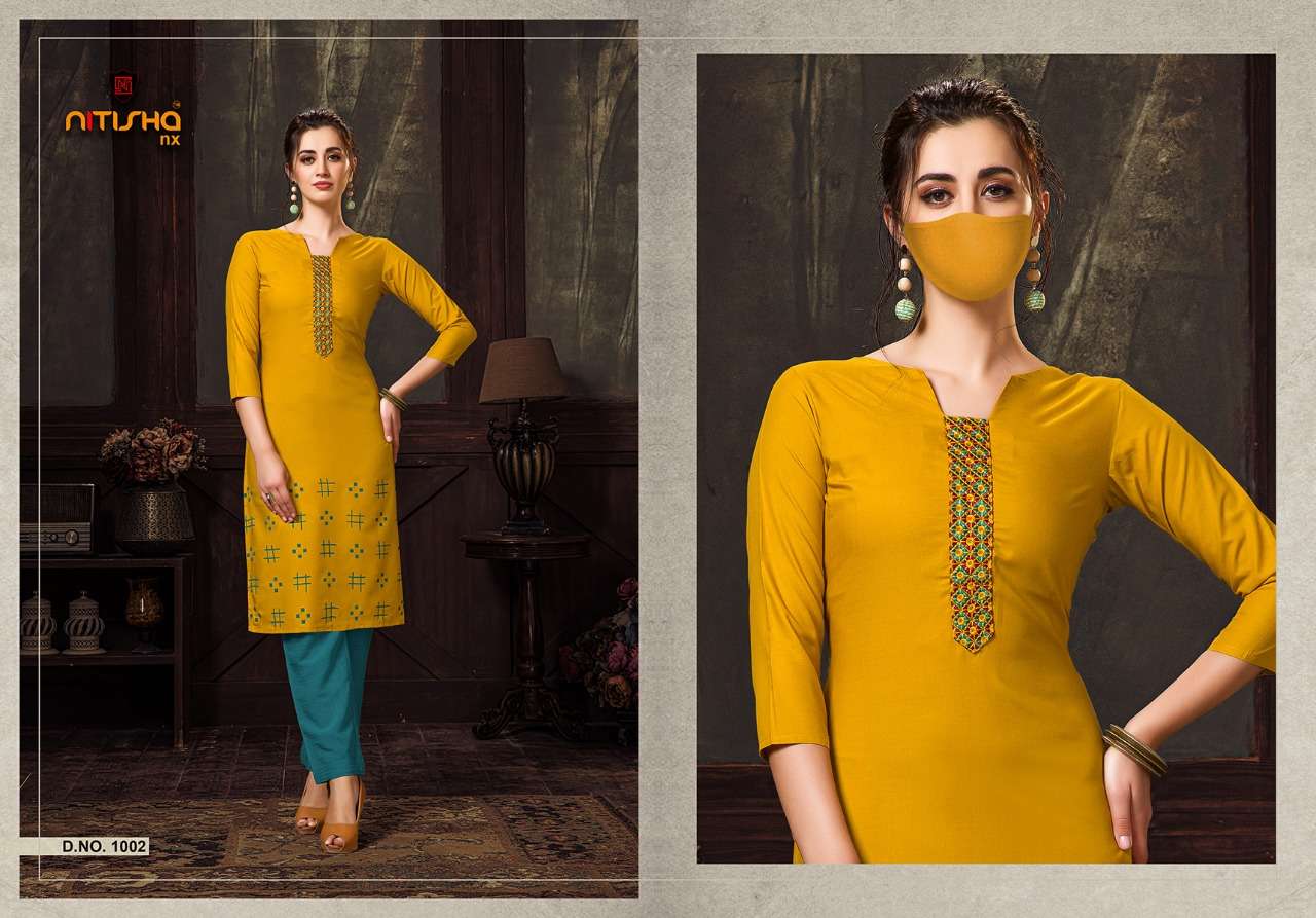 CHINGARI BY NITISHA NX 1001 TO 1006 SERIES BEAUTIFUL STYLISH COLORFUL FANCY PARTY WEAR & ETHNIC WEAR & READY TO WEAR HEAVY SOFT COTTON SLUB EMBROIDERED KURTIS AT WHOLESALE PRICE