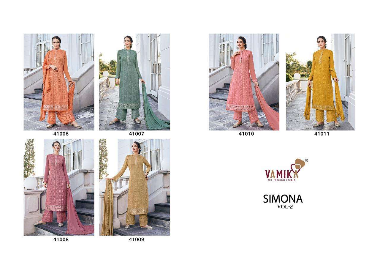 SIMONA VOL-2 BY VAAMIKA FASHION 41006 TO 41011 SERIES BEAUTIFUL PAKISTANI SUITS COLORFUL STYLISH FANCY CASUAL WEAR & ETHNIC WEAR REAL GEORGETTE DIGITAL EMBROIDERED DRESSES AT WHOLESALE PRICE