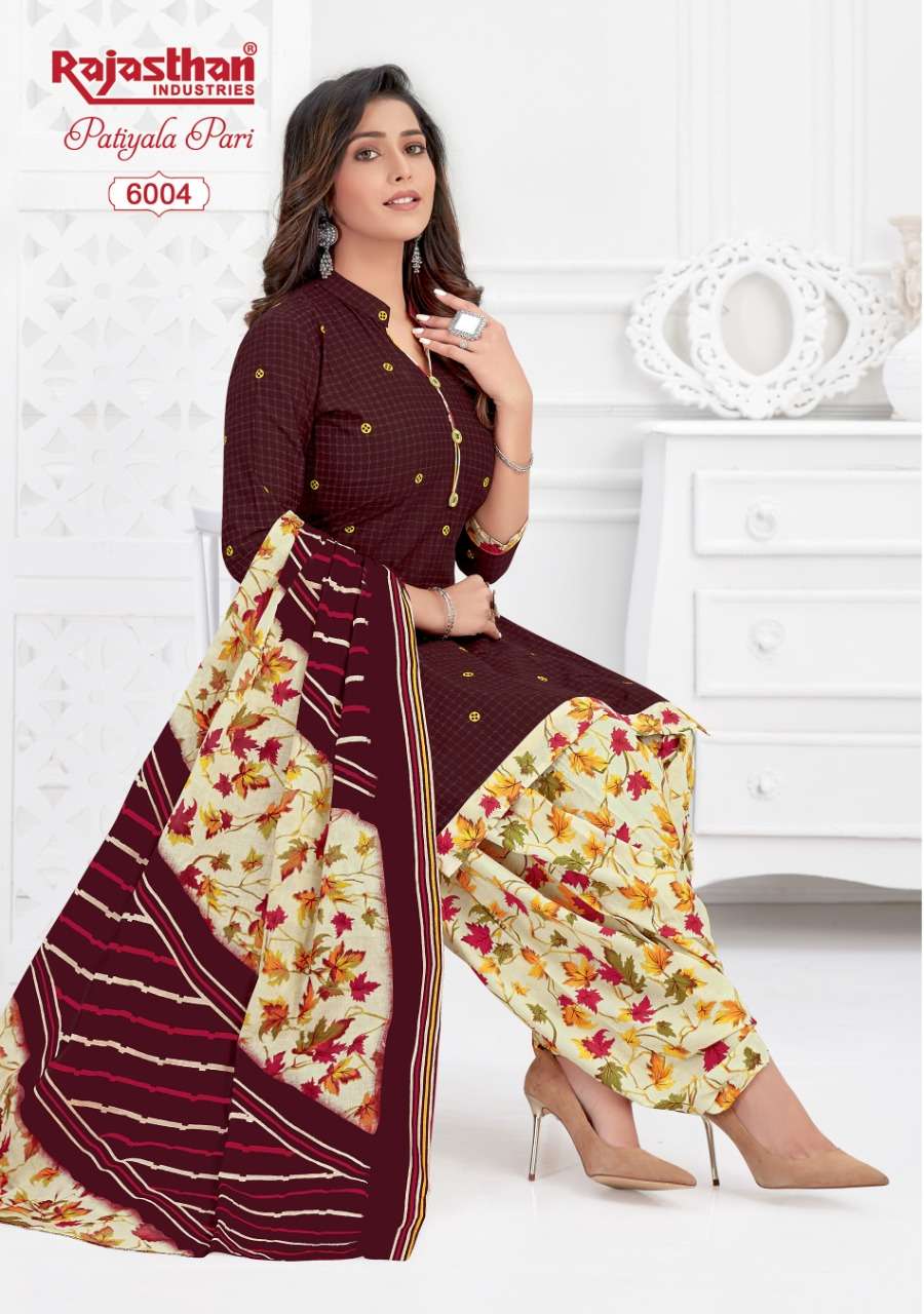 PATIYALA PARI VOL-6 BY RAJASTHAN INDUSTRIES 6001 TO 6018 SERIES BEAUTIFUL PATIYALA SUITS STYLISH FANCY COLORFUL PARTY WEAR & OCCASIONAL WEAR COTTON PRINTED DRESSES AT WHOLESALE PRICE