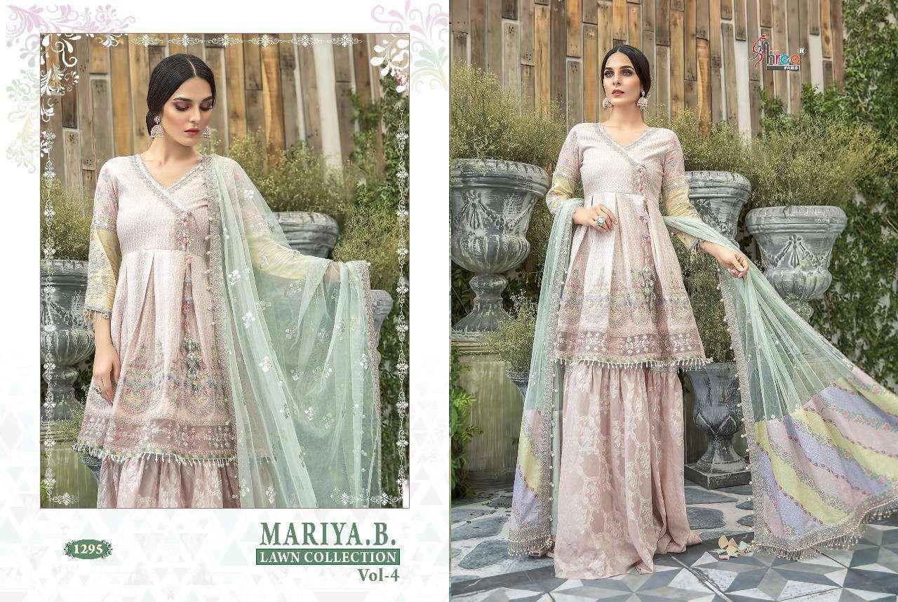 MARIYA.B LAWN COLLECTION VOL-4 BY SHREE FABS 1295 TO 1300 SERIES BEAUTIFUL COLORFUL STYLISH FANCY CASUAL WEAR & ETHNIC WEAR & READY TO WEAR PURE COTTON PRINTED WITH EMBROIDERY DRESSES AT WHOLESALE PRICE