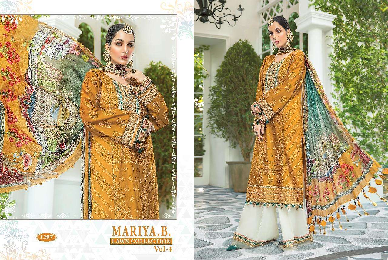 MARIYA.B LAWN COLLECTION VOL-4 BY SHREE FABS 1295 TO 1300 SERIES BEAUTIFUL COLORFUL STYLISH FANCY CASUAL WEAR & ETHNIC WEAR & READY TO WEAR PURE COTTON PRINTED WITH EMBROIDERY DRESSES AT WHOLESALE PRICE