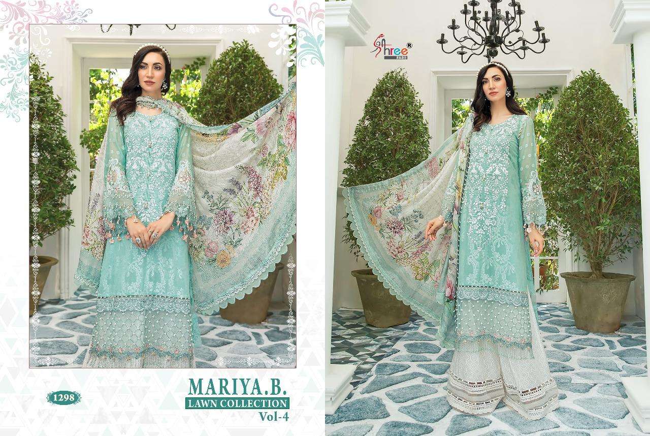 MARIYA.B LAWN COLLECTION VOL-4 BY SHREE FABS 1295 TO 1300 SERIES BEAUTIFUL COLORFUL STYLISH FANCY CASUAL WEAR & ETHNIC WEAR & READY TO WEAR PURE COTTON PRINTED WITH EMBROIDERY DRESSES AT WHOLESALE PRICE