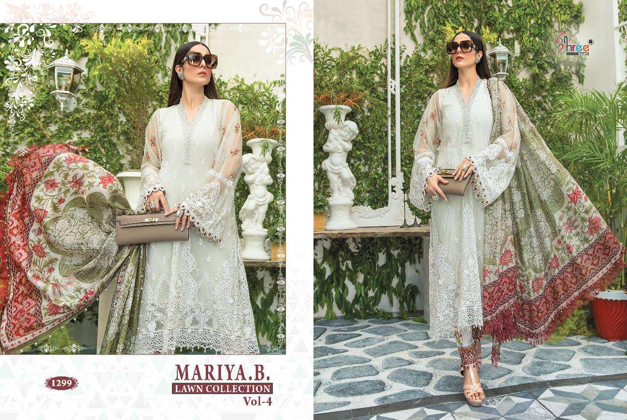MARIYA.B LAWN COLLECTION VOL-4 BY SHREE FABS 1295 TO 1300 SERIES BEAUTIFUL COLORFUL STYLISH FANCY CASUAL WEAR & ETHNIC WEAR & READY TO WEAR PURE COTTON PRINTED WITH EMBROIDERY DRESSES AT WHOLESALE PRICE